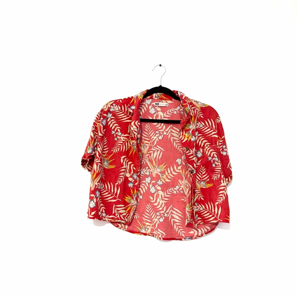 SO Vibrant Red Tropical Button-Front Shirt